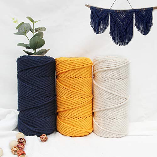 Macrame Cord 3Mm 109 Yards Navy Blue 1 Pack,Natural Cotton Rope For Colored Macrame Knitting, 4 Strands Twist Cotton Rope Macrame 3Mm For Beginner Handmade Colored Wall Hanging Weaving Tapestry #TOP5
