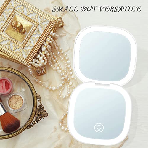 Yuearn Compact Mirror With Light, 2-Sided Lighted Compact Travel Makeup Mirror With 5X Magnification & Dimmable Brightness, 3 Lighting Modes Pocket Mirror With Type-C Rechargeable (5X White) #TOP5