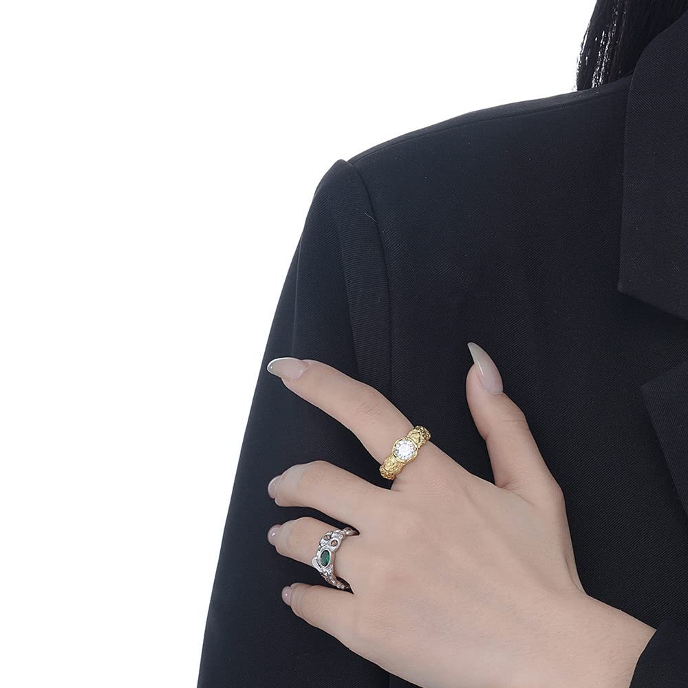 Anello In Argento Sterling 925,Anelli Regolabili Per Le Donne Anelli Di Eternità Forgiati A Mano Irregolari In Argento Sterling 925 Verde Zircone Anelli Di Fidanzamento Placcati In Oro Anelli Di Fi