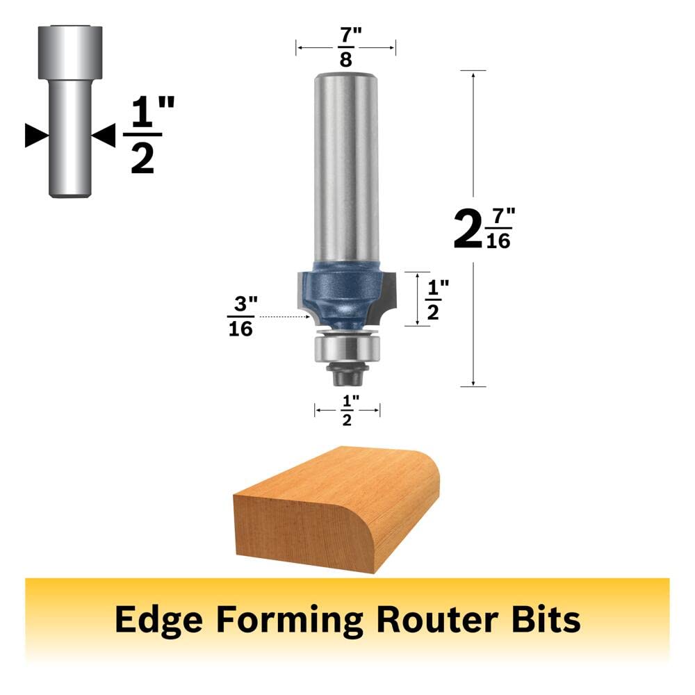 Vermont American 23153 1/8-Inch Radius Carbide Tipped Classical Router Bit, 1/2-Inch Ball Bearing 2-Flute 1/4-Inch Shank
