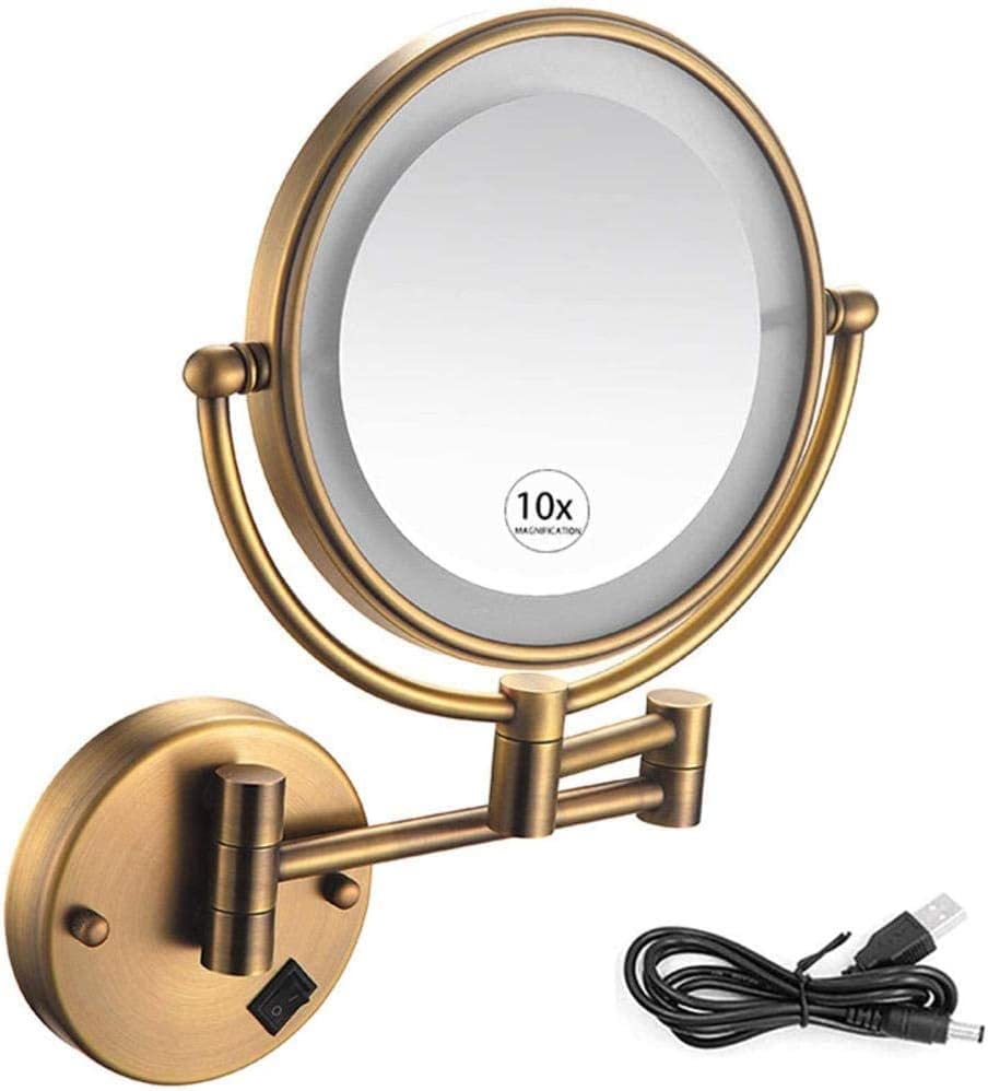 Miroir maquillage mural grossissant 10X extensible USB pour hôtel et bain