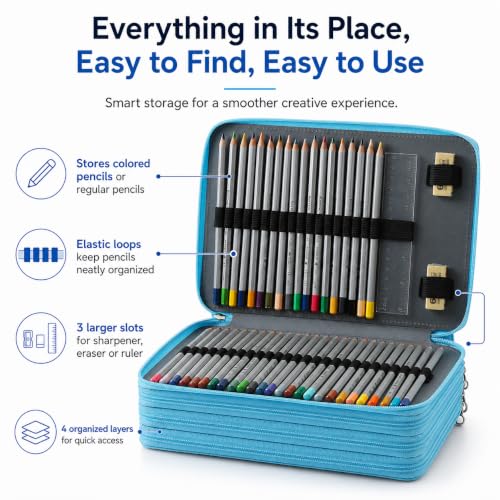 Image of 216 Slots Colored Pencil Case Organizer, 4 Layer Bag