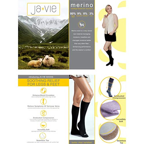 Image of ja vie 80% Merino Wool Ultra Soft 15-20mmHg Graduated Compression Socks for Women & Men
