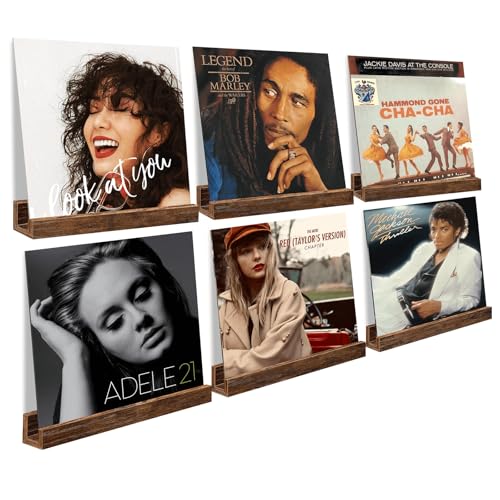BCOZLUX Vinyl Record Shelf Wall Mount, 12 inch Wooden Album Record Holder Display, Pack of 6 Floating Shelves for Wall, Magazine Rack, Kids Bookshelf for Bedroom, Living Room, Rustic Brown