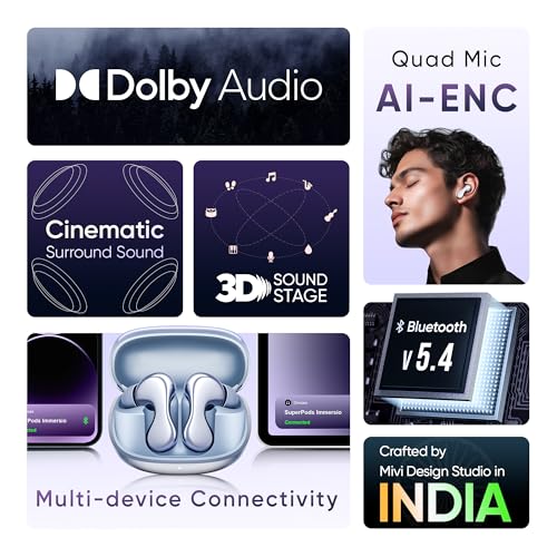 Image of Mivi SuperPods Immersio[Flagship Launch] | Dolby Audio, 3D Soundstage, 60H Battery, AI-ENC Mic, BT 5.4 | Ear Buds Wireless with Deep Bass, Fast Charging, in-Ear Bluetooth Earbuds