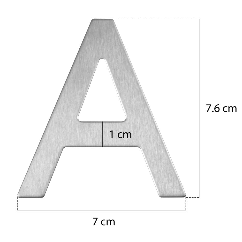Número y letra de la calle, número de la puerta o número de la casa, de acero inoxidable Plata brillante, con soporte adhesivo, de 76 mm de altura (A)