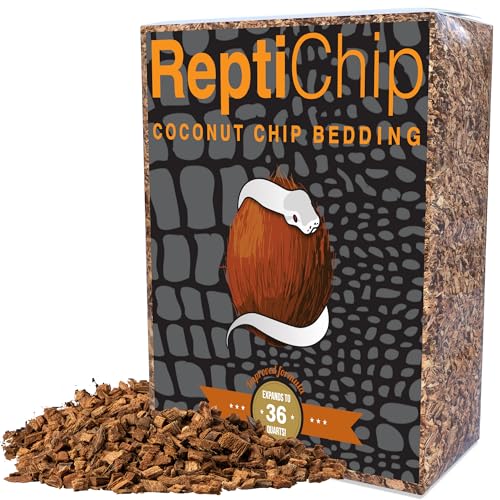 ReptiChip Reptile Bedding Loose Coconut Chip 36 Quart Coco Husk Substrate Mulch for Snake Habitat Ball Python Terrarium Turtle Tanks Tortoise Enclosure