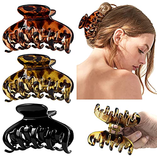 3.3 Inch Hair Clips for Women Girls Thick Hair, Super Strong Hold Double Claw Hair Clips for Thin Hair, Nonslip Hair Claw Clips French Plastic Hair Jaw Clips Octopus Clip for All Hair Types, 3 Packs