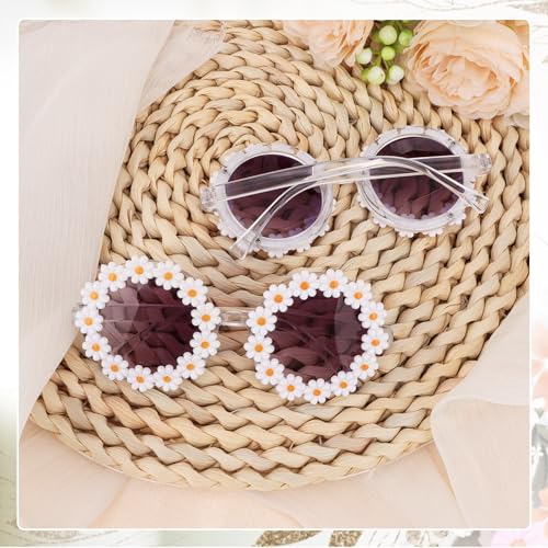 Semato 2 Pcs Flower Girl Sunglasses Round Daisy Flower Shaped Sunglasses UV 400 Protection Outdoor Beach Eyewear3