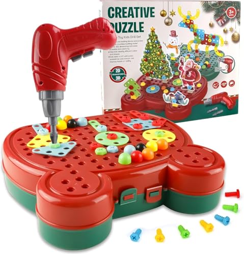 Image of Electric Drill Toy Set for Kids, 218 Pcs DIY Puzzle Construction Assembly Kids Tool Set Gift, Creative 3D Take Apart STEM Educational Toy Kit with Electric Drill and Storage Box