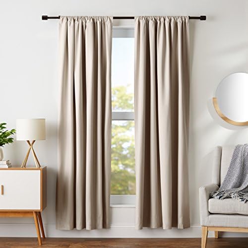 Amazon Basics Room Darkening Blackout Window Curtains with Tie Backs Set – 52 x 84-Inch, Taupe, 2 Panels