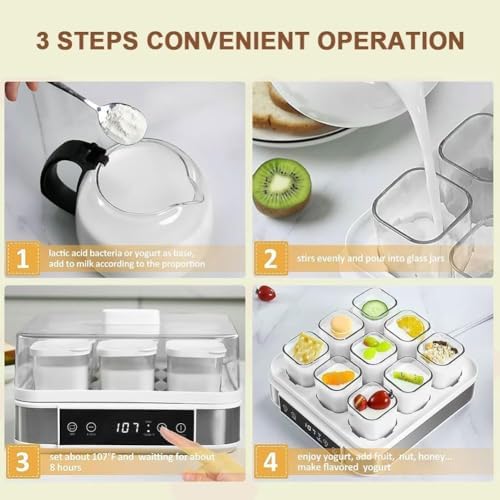 Yogurtiera Automatica, Fermentatore Elettrico Digitale per Yogurt, Fermentatore per Pasta Natto con Controllo della Temperatura e del Tempo, Barattoli di Vetro da 9 Pezzi, per Yogurt Fatto in Casa