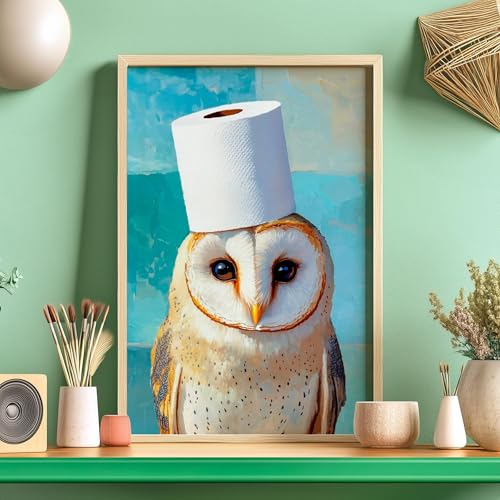 Bathroom Toilet Paper Owl Poster, Fun Barn Owl Print, Tyto Alba Lover Ghost Portrait Night Bird Nurs