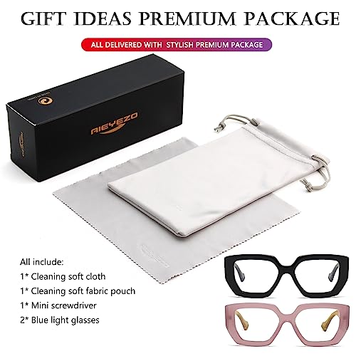 Image of AIEYEZO Thick Frame Blue Light Glasses Men Women, Fashion Square Computer Eyeglass Anti Eyestrain & Prevent Headache
