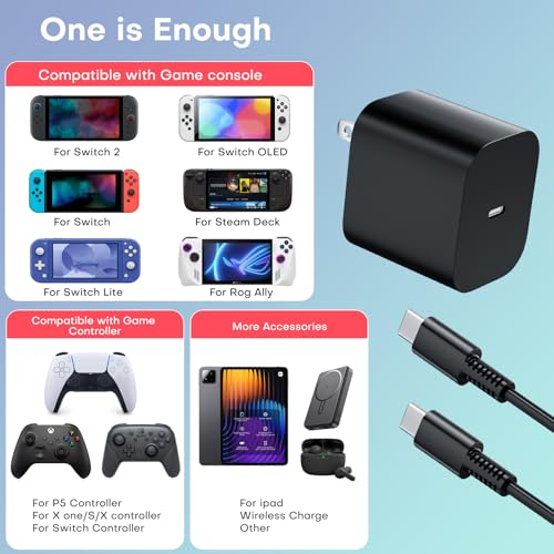 Image of for Switch 2 Fast Charger,60W AC Adapter Power Supply for Switch2 /OLED /Lite /Switch Dock /Pro Controller,Support TV Mode,with 1.8M USB Type-C Cable(Black)
