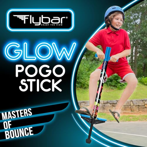 Image of Flybar Jolt Pogo Stick for Kids, Perfect for Beginners w /Foam-Covered Metal Frame, Handles & Padding, Non-Slip Foot Pads, Wide Tip, Outdoor Active Play Toy for Boys & Girls, Ages 6+, Retro Rocket LED