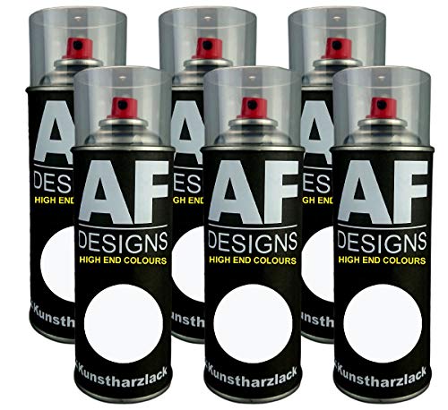 Alex Flittner Designs 6X Plástico Revestimiento Pintura en Espray Laca Colorida Lata de Aerosol RAL9003 Señal Blanco Brillante Mate - RAL9003 Señal Blanco Brillante