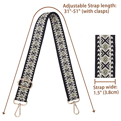 Image of Wide Purse Straps Replacement Crossbody 1.5 inch / 2 inch Thick Adjustable Retro Jacquard Guitar Strap For Handbags (Black)