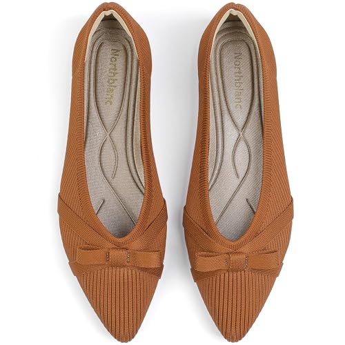 Ballet Flats Shoes for Women - Comfortable Casual Dressy Classic Softable Pointed Toe Bow Knit Work Office Shoe