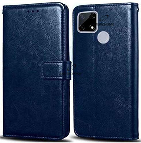Image of Inside Rubber TPU with Card Pockets Magnetic Closure Protection Compatible with Realme C12, Narzo 20 (Blue)