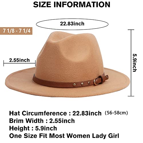 Geyanuo Womens Fedora Hat Classic Wide Brim Floppy Panama Hat With Ring Belt Buckle Wool Fashion Fedora Hat #TOP3
