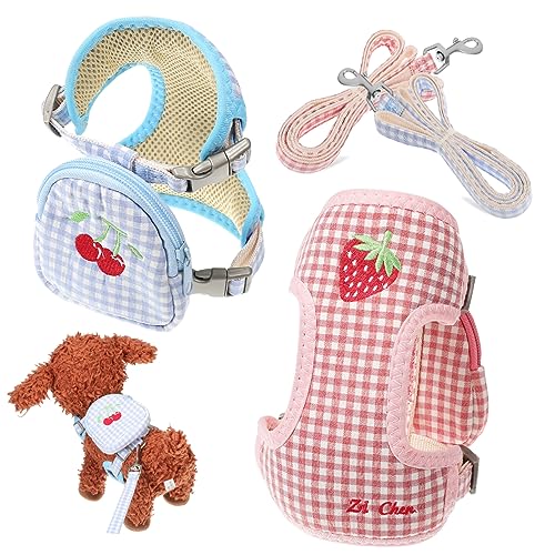 Generic 2pcs Cute Dog Backpack Detachable Pet Vest for Small Dogs Stylish Plaid Design Convenient Snack Bag Leash for Puppies and Cats