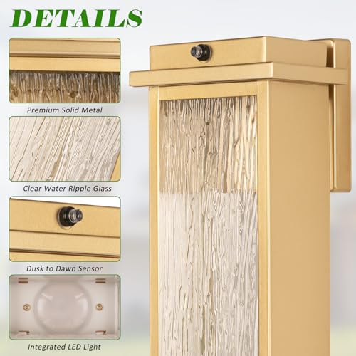 Image of VenzBlomia 16 inch Dusk to Dawn LED Gold Outdoor Light Fixtures Wall Mount 2 PK