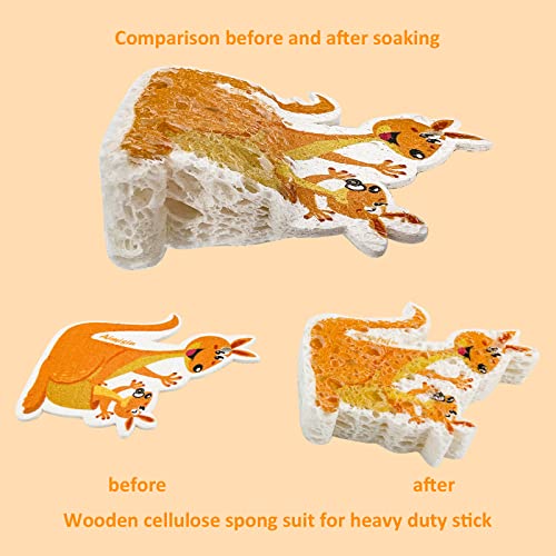 Image of 3pcs Compressed Wood Pulp Sponge Scrubber, Cute Cartoon Dual-Sided Reusable Dish Washing Cleaning Sponges Brush, with Lanyard, Individually Packaged, Household Cleaning Supplies