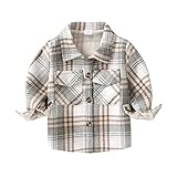 YOUNGER TREE Toddler Baby Boys Girls Jacket Plaid Flannel Long Sleeve Button Down Shacket Kids Boy Coat Fall Winter Top(Grey/Green,4-5T)