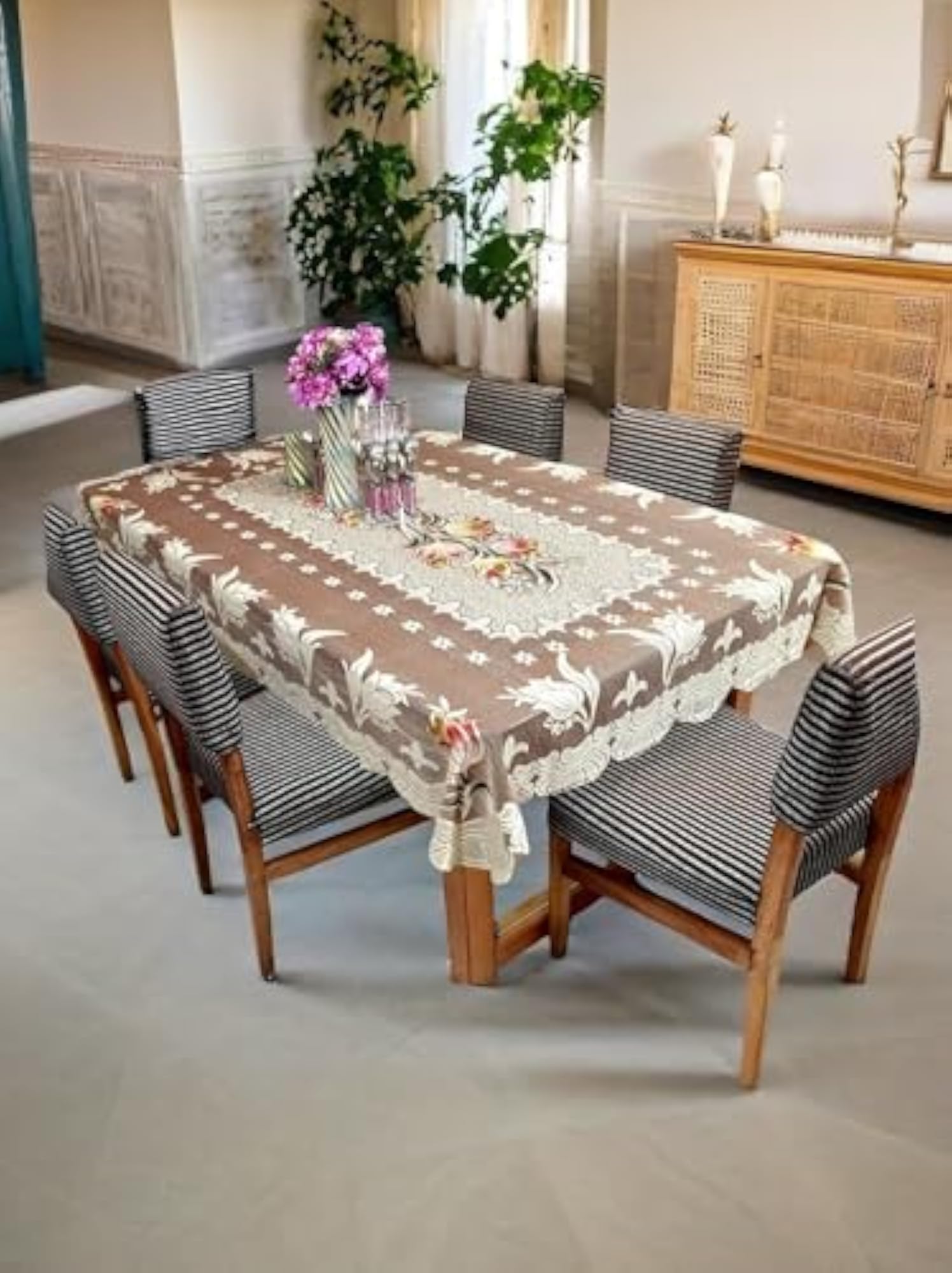 Cotton Flowered Rectangular 6 Seater Table Cover, Pack of 1