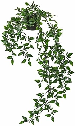 ARIATI FEJKA Pack of 2 Artificial Green Hanging Potted Trailing Plant for Indoor and Outdoor Use - Fake Potted Plants Shelf Wall Decor