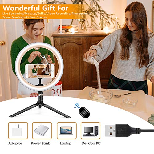10.2" Ring Light with Stand & Phone Holder and Remote Control, Dimmable Desk Makeup Selfie LED RingLight Perfect for Live Streaming/YouTube/Video Recording/Photography, Compatible with iPhone/Android