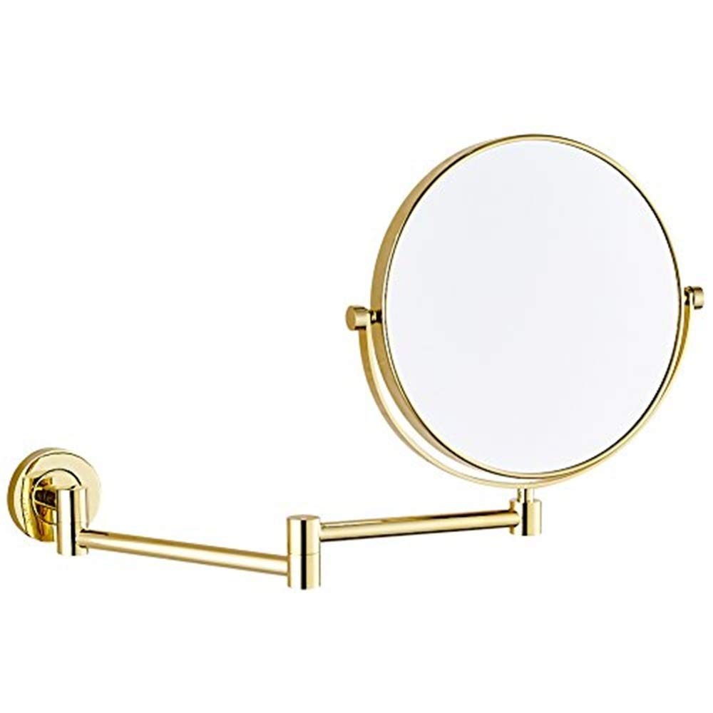 Makeup Mirrors Wall Mounted, 8 Inch Vanity Mirrors for Bathroom, Round Brass Extendable Mirrors with Magnifying,Gold,7X
