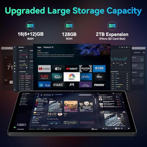 Image of JIMTAB 2K Vivid Tablet, Smooth HD 4K Video 11 inch Android 14 Tablets, 18GB+128GB Octa Core Gaming Tablet, 3 Camera, Large 9000mAh, Hi-Res Stereo 4 Speakers, Split Screen, Face Recognition (Dark Gray)