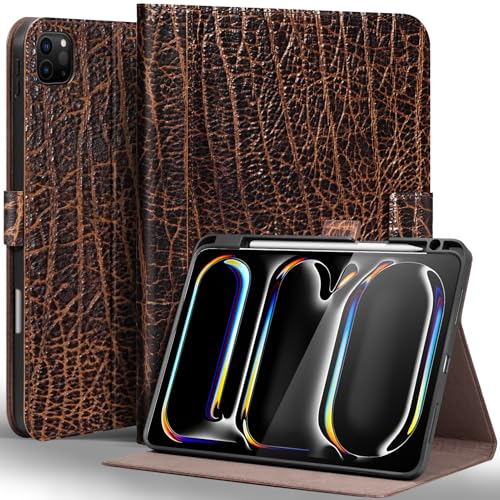 Gexmil Case for iPad Pro 11 Inch,4th/3rd/2nd/1st Generation(2022/2021/2020/2018) Premium Leather Cover with Pencil Holder,Cowhide Folio Auto Sleep/Wake Anti Slip,Buffalo Brown