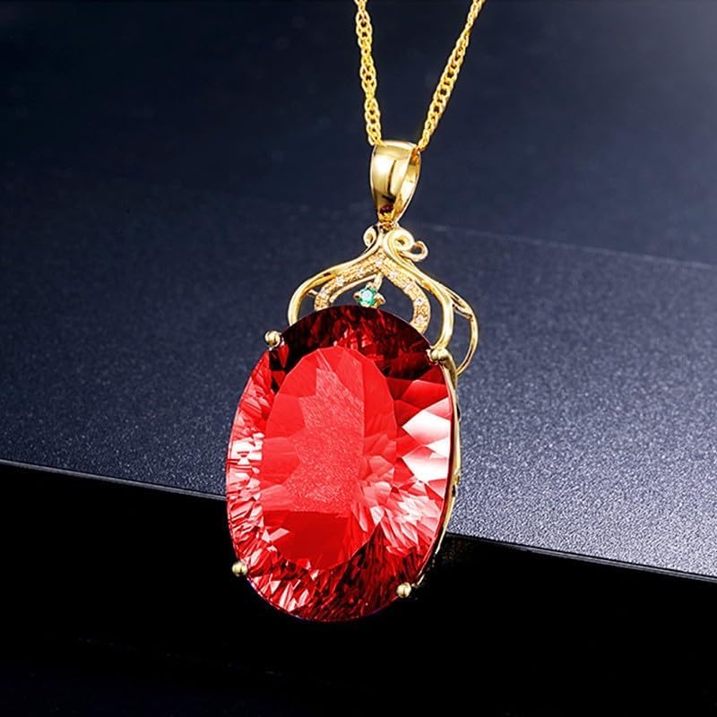 Q&D&S 18K Birthstone Gold Plated Garnet Pendant Necklace, Crystal Red Pendant Necklace for Women Boho Red Jewelry for Gift - Image 2