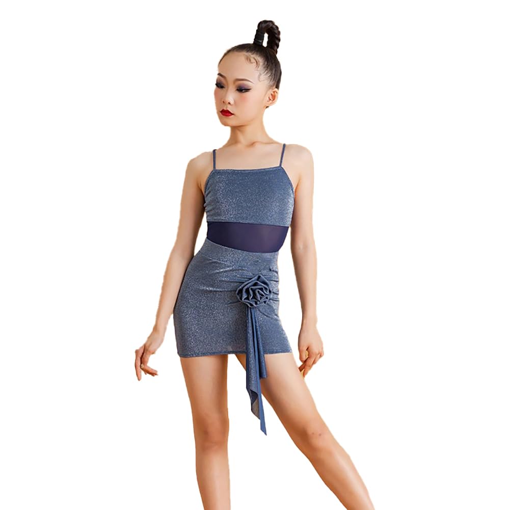 Vestido de Baile Latino para Niñas Camisola Infantil Disfraz de Bailarina Baile de Salón Tango Falda de Tango Vestido de Entrenamiento para Actuaciones(130Cm)