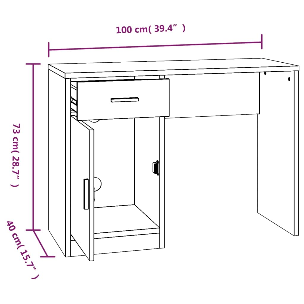 Schreibtisch Betongrau 100x40x73 cm mit Stauraum Holzwerkstoff Büroarbeitsplatz Computertisch mit Schublade und Schrank für Homeoffice und Arbeitszimmer