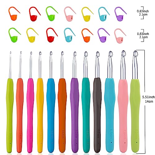 Image of Vodiye 12 Sizes Crochet Hooks 2.0-8.0mm, Ergonomic Crochet Hook Set, Crochet Needles for Beginners, DIY Projects and Craft Lovers