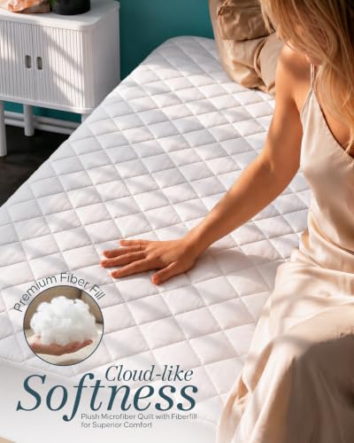 Image of Quilted Fitted Mattress Pad 2 Pack, King Mattress Protector Topper with Deep Pocket Stretches up to 16 Inches, Machine Washable Mattress Cover by Utopia Bedding (White)