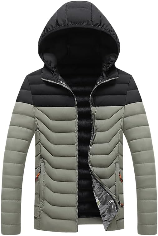 Autumn and winter men's thick imitation down jacket with detachable hat, full zipper windproof and warm