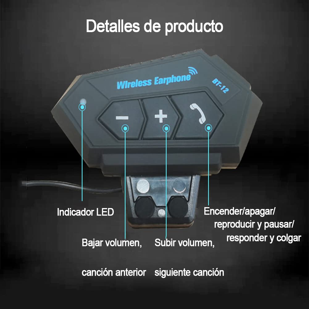 BIGFOX Auriculares Casco de Motocicleta, Auriculares Inalambricos Bluetooth 5.0,Intercomunicador Casco Moto, Intercom Anti-interferencia Auriculares para una Variedad de Montados en Casco