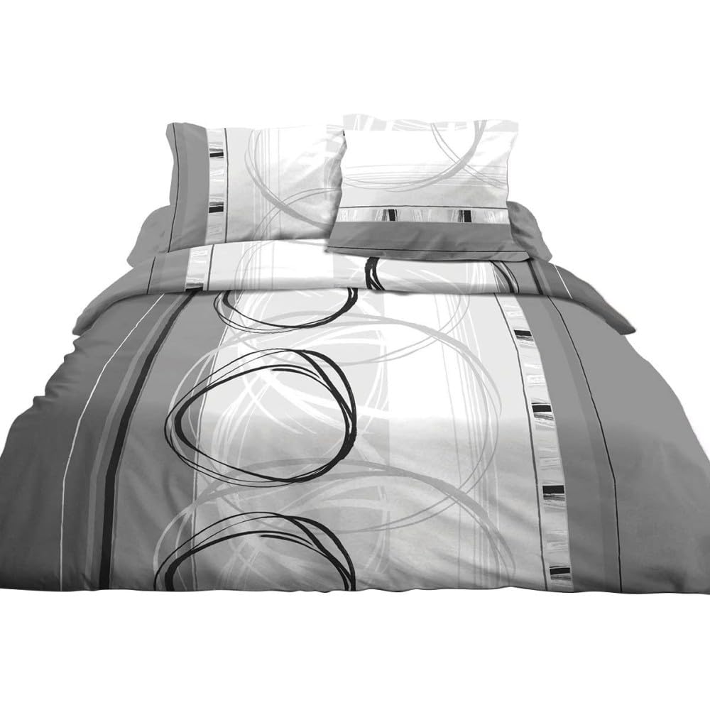 Le linge de Jules Copripiumino 240 x 260 cm + 2 federe in Puro Cotone 57 Fili, Colore: Grigio