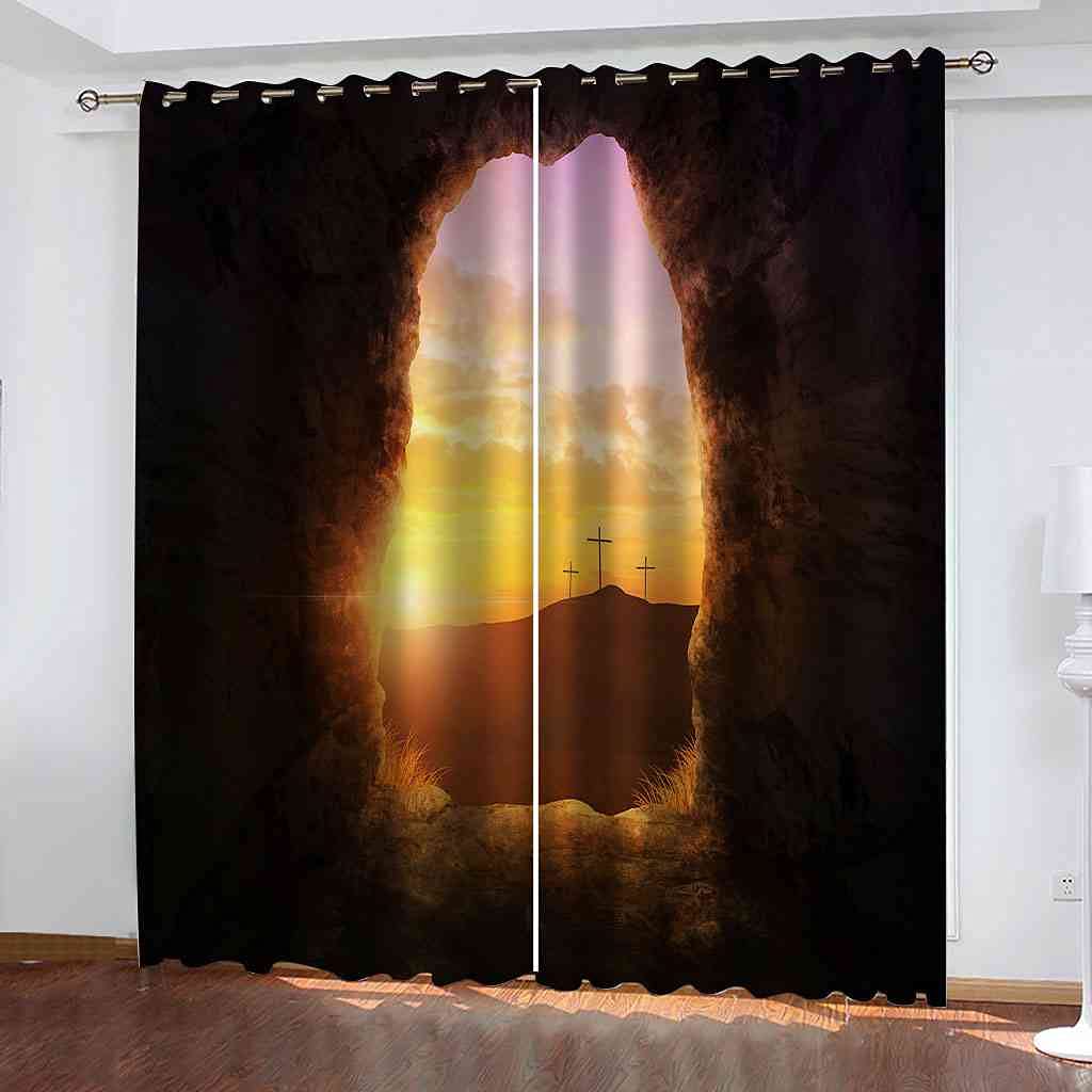 Rideau occultant 200x160 cm décor grotte coucher de soleil pour salon et chambre
