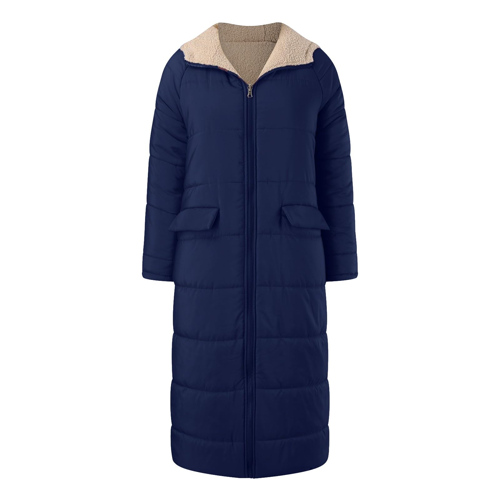 Generisch Giacca invernale da donna alla moda con fodera in pile, reversibile, con tasche con cerniera, abbigliamento casual per le giornate fredde