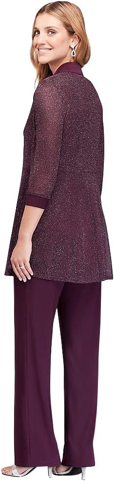 R&M Richards Womens Elegant Rib Knit Twinset Pant Suit - 2-Piece Dressy Jacket & Straight Leg Trousers Pant Set