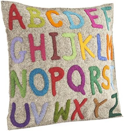 PFABCg ABCs Pillow Cover with Hand Felted Wool, Gray