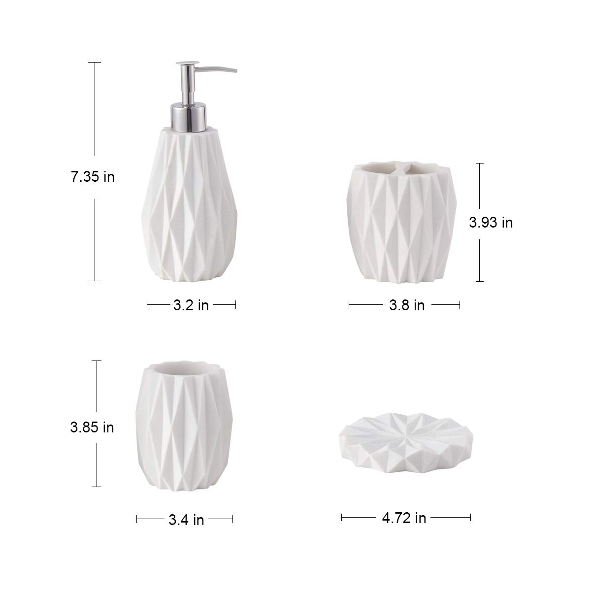 Kralix, set di accessori da bagno, 4 pezzi, bianco, set di accessori da