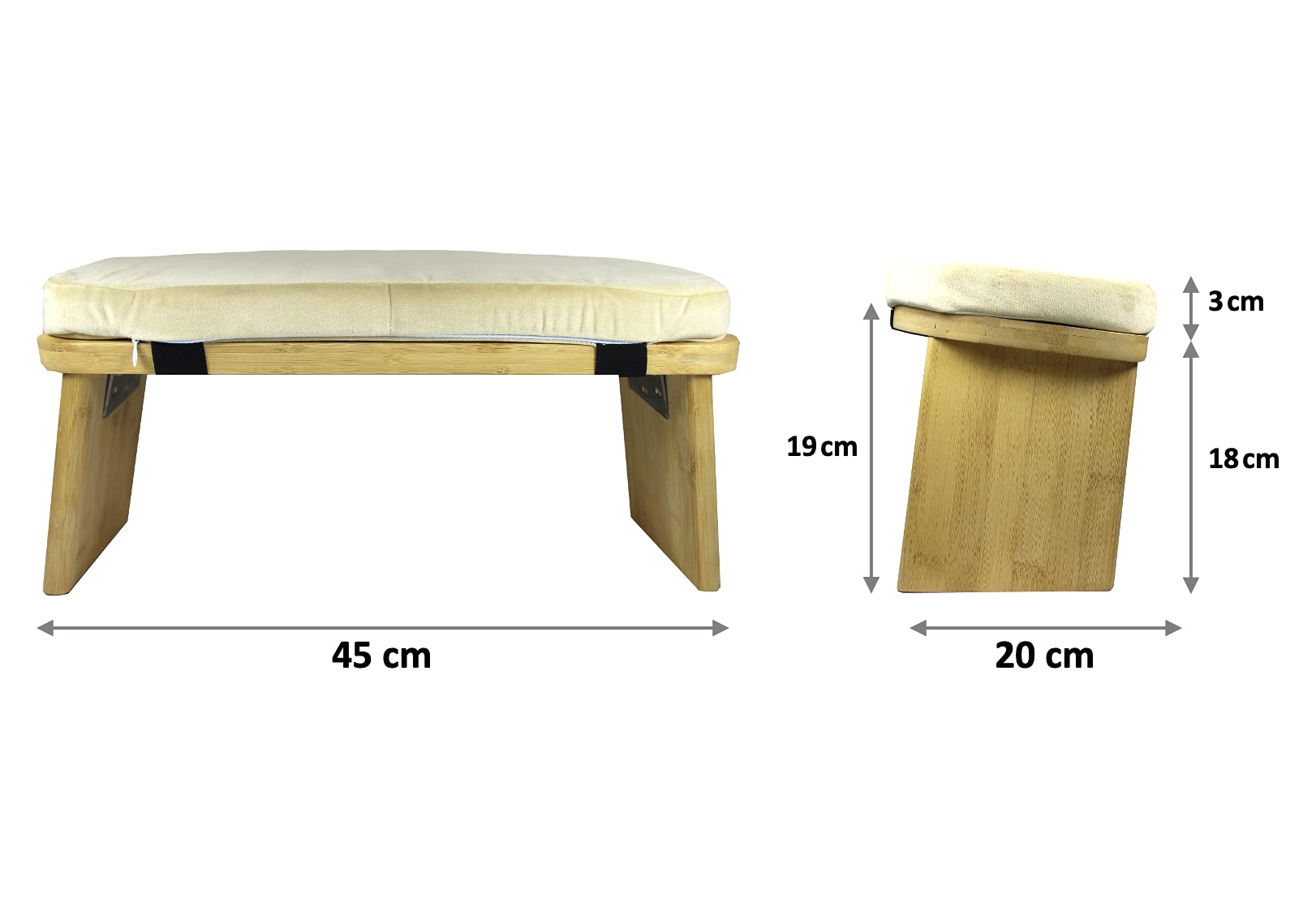 Tortuga - Banc de méditation - 100% Bambou Biologique - 46x18x15cm - Crème - Pack Complet: Sac de Transport, Coussin Confortable - Tabouret de méditation Ergonomique Pliable - Améliore la Posture