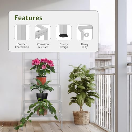 Image of Amazon Brand - Solimo 4-Tier Metal Planter Stand (White) - for Living Room, Balcony, Patio, Indoor & Outdoor Use, 58 x 59 x 155 cm, Garden Rack for Flower Pots, Holds up to 31 kg
